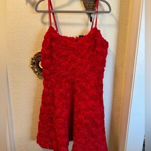 Express Red Rosette Dress with Spaghetti Straps